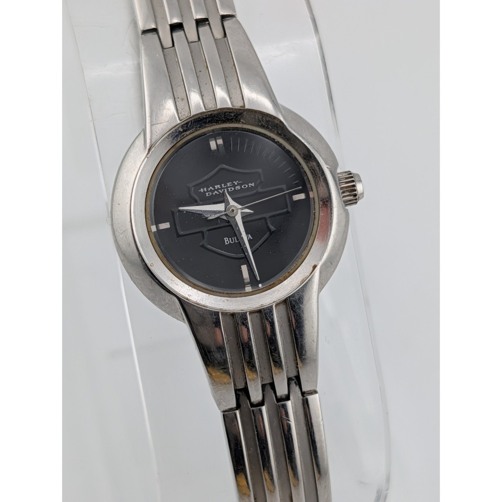 Bulova Harley-Davidson Women's Silver Stainless Steel Black Dial Watch